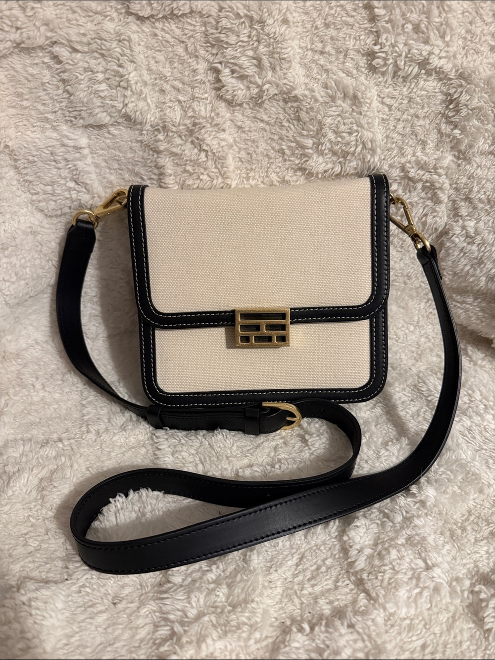 Frame Denim Cream and Black Crossbody with Gold Accent